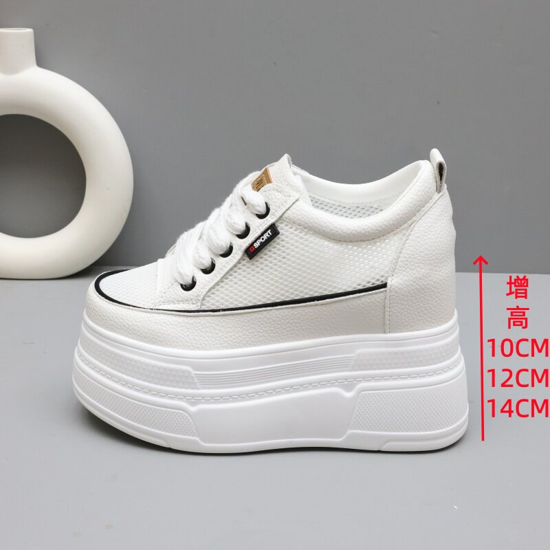 2026夏天厚底内增高12-14cm小白鞋女网面透气小个子隐形增高10cm