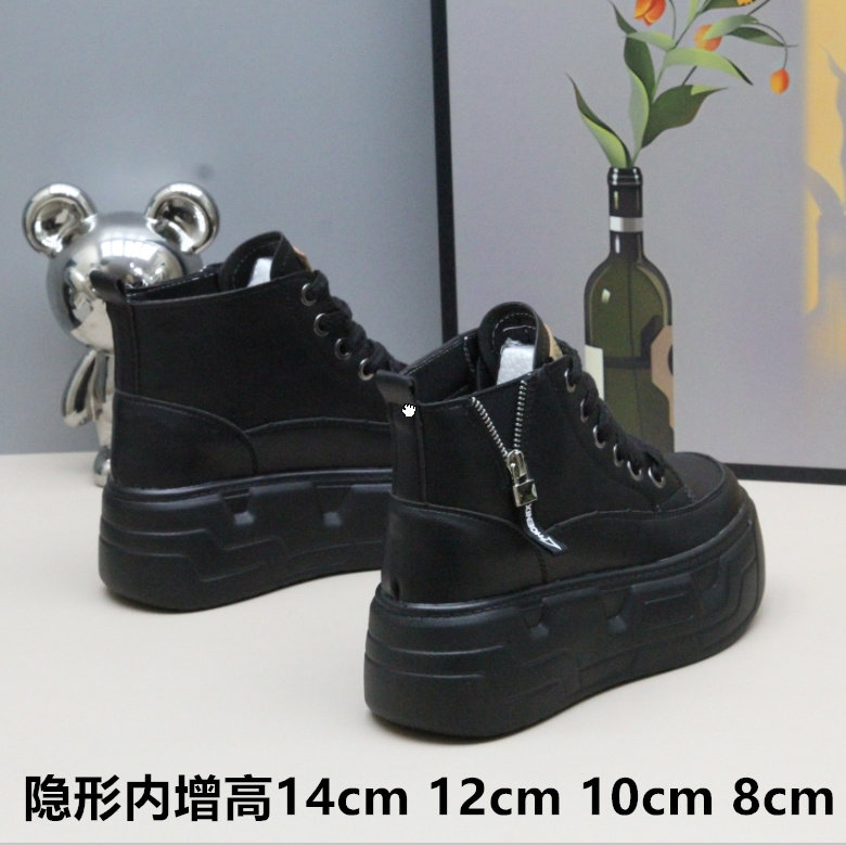 网红超高跟10cm8cm内增高女鞋2023秋冬款黑色加绒棉鞋厚底松糕底