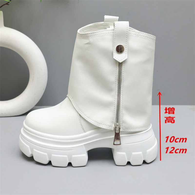 10cm小个子内增高马丁靴女秋冬加绒厚底英伦风短靴12cm高帮裤管靴