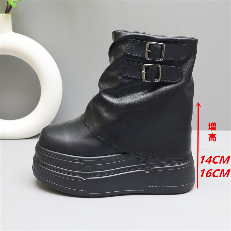 黑色裤管靴女14cm小个子马丁靴