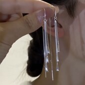 气质银色长款 潮轻奢高级感显脸瘦耳环简约耳饰 水滴流苏耳线女新款