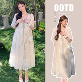 夏装 连衣裙2023新款 时尚 小个子孕妇d装 刺绣上衣改良汉服裙子夏季