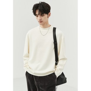 加厚宽松a半高领毛衣男秋冬季基础款打底纯白色百搭加绒中领针织