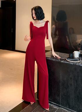 红色晚礼服202新娘款宴会个性4气质长款裤敬裙结婚酒FEQ服新平时