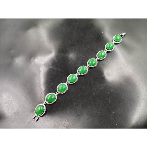 华夏美玉 真空电镀镶嵌翠绿色马来玉手链 女款全绿色玉手串