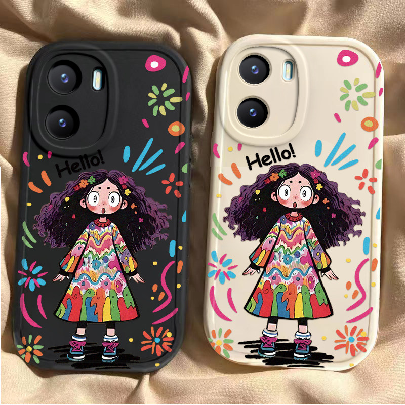 涂鸦女孩vivoy35手机壳新款Y100i可爱y53s硅胶套vovoy52s全包y31s标准版防摔y33s潮y32t卡通y30g高级感y11女+