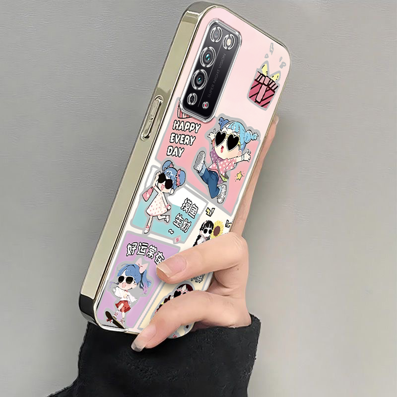 适用荣耀X10手机壳好运女孩x10max防摔新款可爱HonorX10全包边女款网红x1o情侣保护套卡通Max高颜值软硅胶.