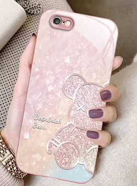 暴力熊苹果6s/7/8plus手机壳新款iPhoneXSmax玻璃壳XR防摔5SE情侣11pro全包边12/13可爱i14P潮ip15男女高级感