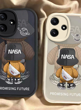 背影潮熊红米note13R手机壳pro新款Redmi12turb全包noto11tpro+防摔11se硅胶套小米note10/95G男女7/8pro情侣