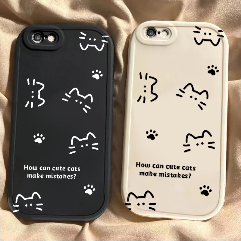 线条猫咪猫苹果6s/7/8plus手机壳新款iPhoneXSmax防摔XR外壳5SE软硅胶11pro全包12/13可爱i14P创意ip15男女潮