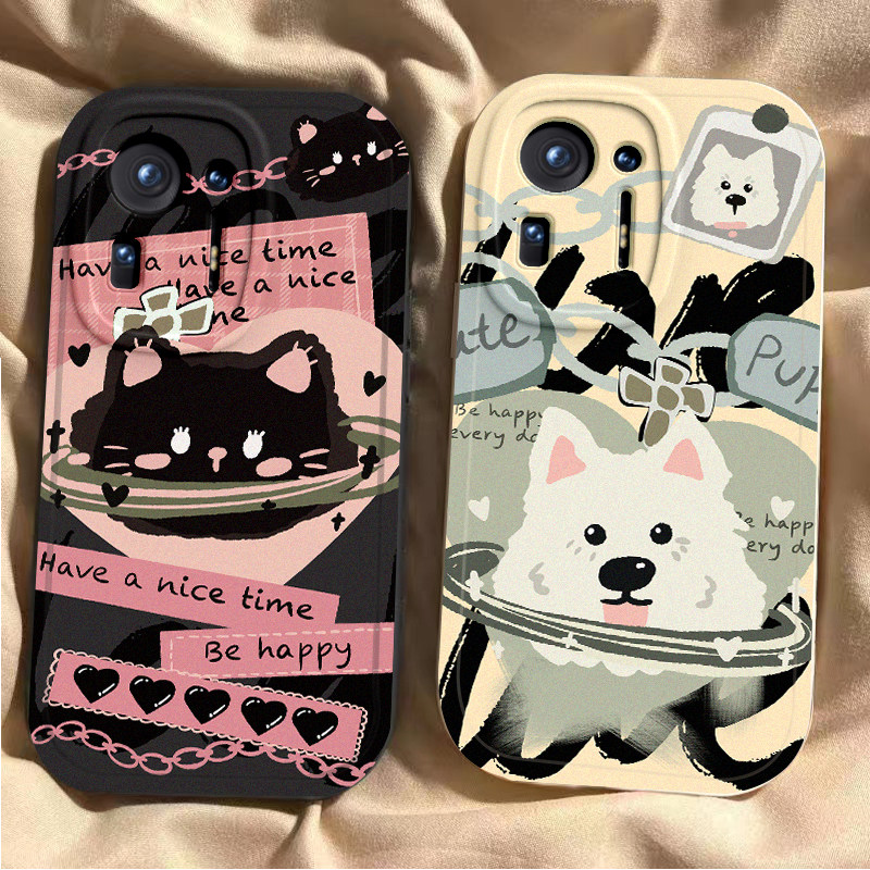 适用小米mix4手机壳锁链猫狗MIX4曲面屏新款网红2106118c可爱全包边防摔mis4卡通女款简约mxi4超薄硅胶软壳