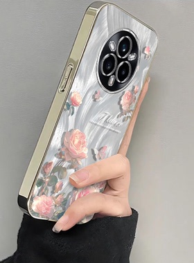 适用真我14Pro+手机壳realme14Pr0十RMX5050粉色玫瑰保护套OPPO加Por硅胶全包防摔高级感OPPORealme男女