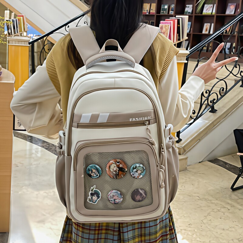 高颜值书包初中女生ins小众吧唧痛包韩系高中学生背包透明双肩包