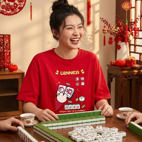 马年喜庆本命年短袖麻将战衣新年