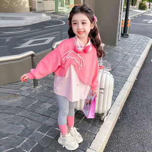儿童韩版 两件套 春季 女童国风衬衫 2024新款 时尚 套装 洋气女宝宝春装