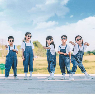 牛仔背带裤 幼儿园毕业季 夏季 套装 拍照摄影服装 六一演出服表演班服