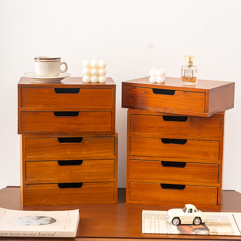 实木桌面收纳盒抽屉式多层