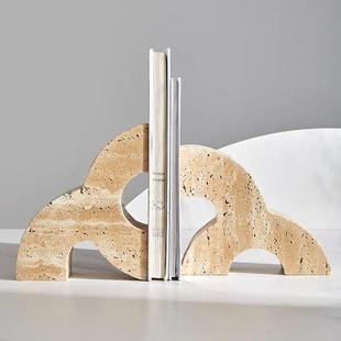 现代新中式 样板间书房书柜书靠售楼部摆设 天然大理石书档家居软装