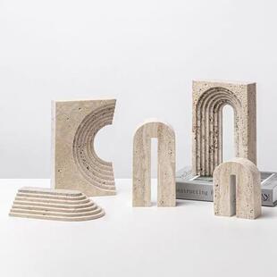 现代侘寂黄洞石书靠摆件拱桥拱门几何家居装饰家居艺术氛围感摆件