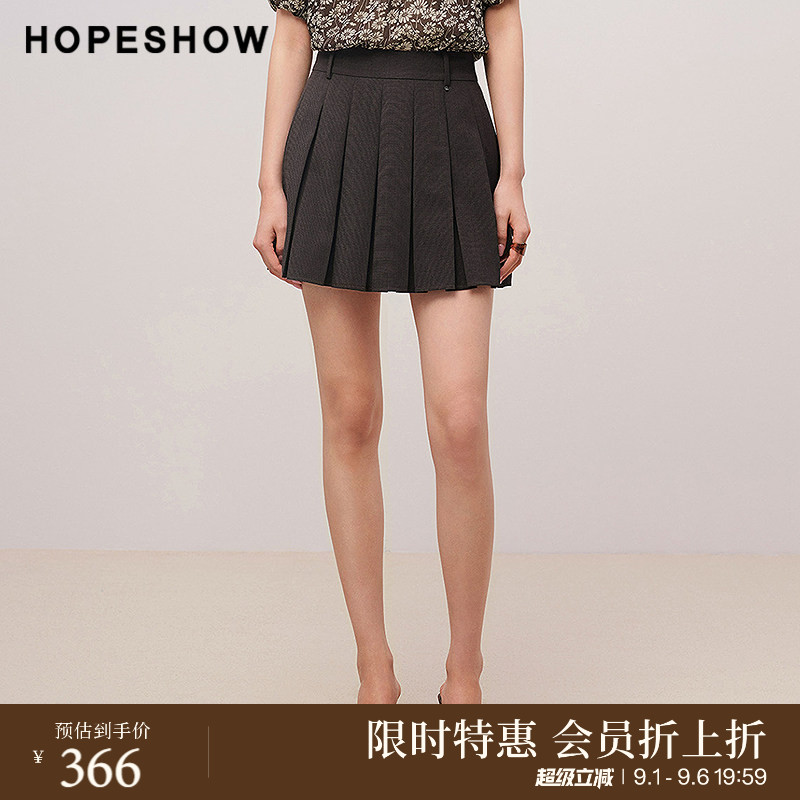 红袖商场同款HOPESHOW2025秋新款女装定位压褶侧拉链A字短裙图片