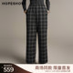 格雷系撞色格纹阔腿长裤 红袖 新款 女装 商场同款 HOPESHOW2025春季