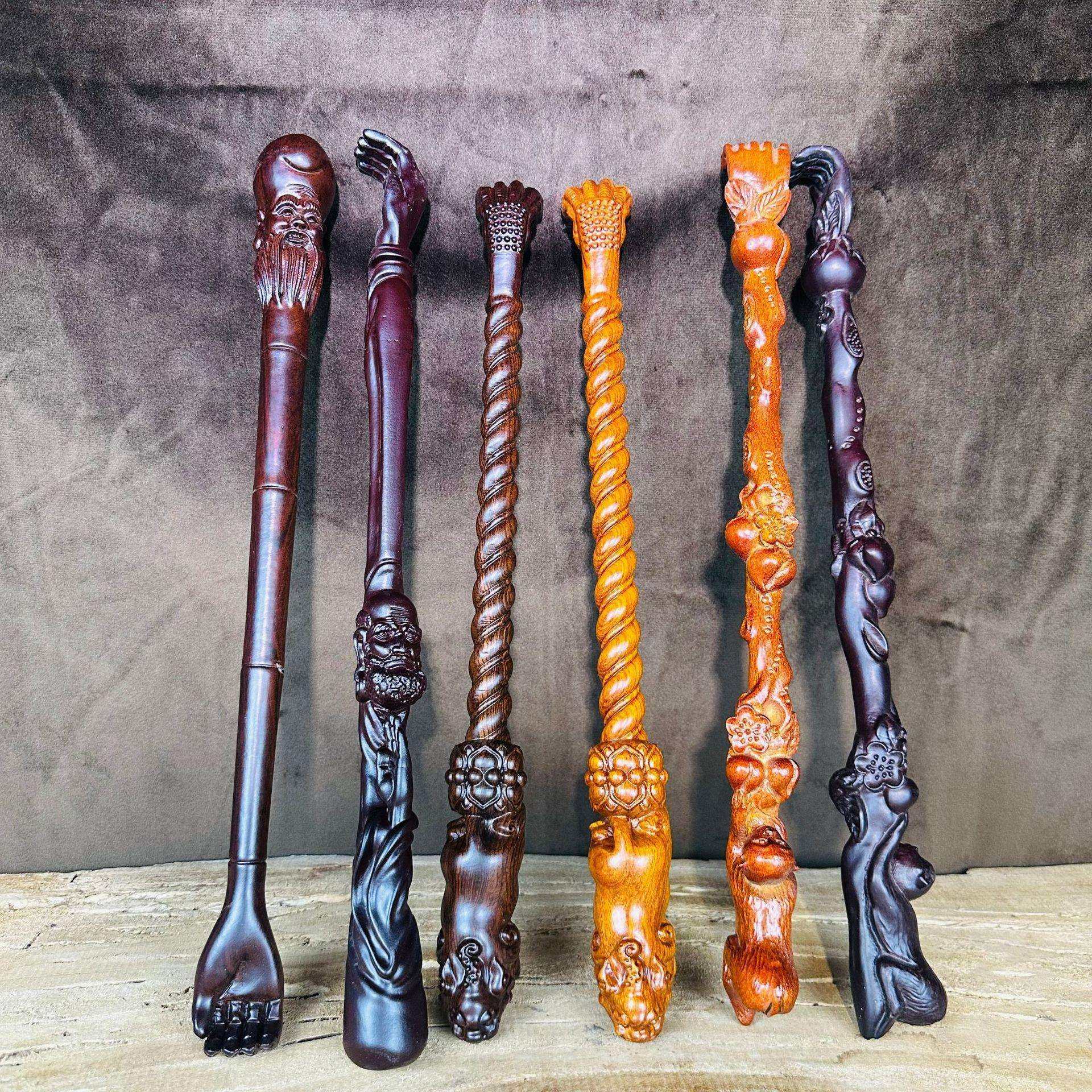 黑檀木雕貔貅不求人捶打寿星挠痒痒挠两用老头乐背部按摩送礼长辈