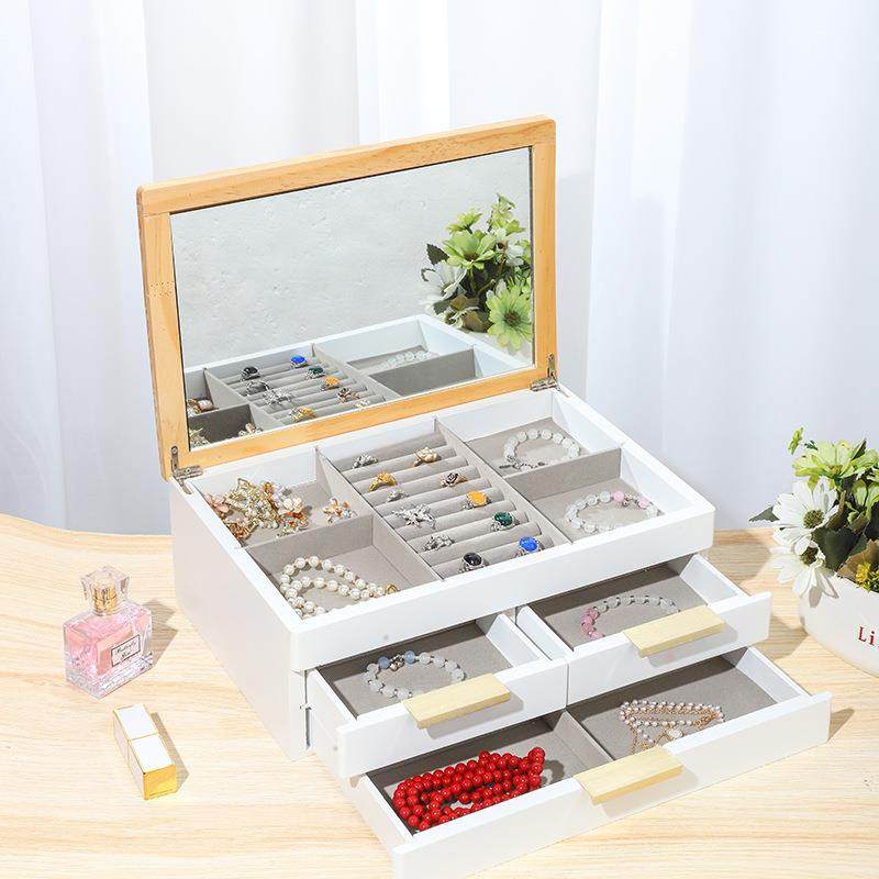 木质高档桌面首饰收纳盒 带镜子防尘翻盖首饰盒 家用精致多层盒子,电子元器件市场,其它元器件,淘宝优惠券,粉丝福利购,淘宝优惠卷