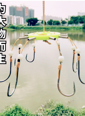 新款弹簧鲢鳙专用钩加长子线大物钩青鱼钩大花鲢八爪钩鲢鳙翻板钩
