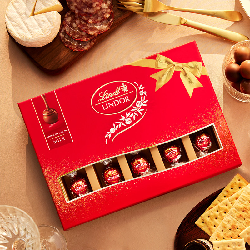 Lindt瑞士莲软心牛奶巧克力14粒盒装礼盒168g精选混合口味巧克力