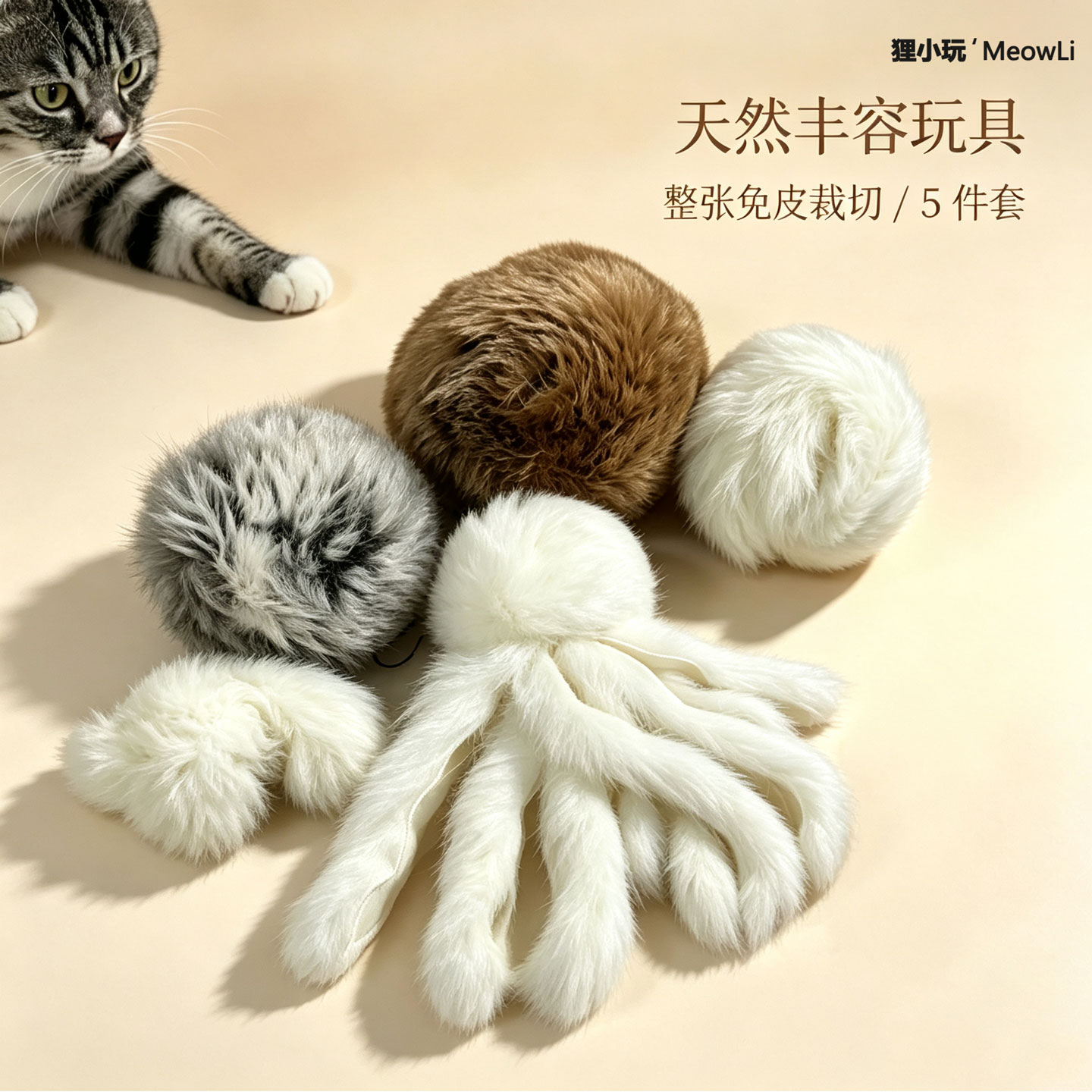 真兔毛球嗅闻丰容逗猫球手工裁剪舒缓情绪成幼猫安心啃咬高级玩具