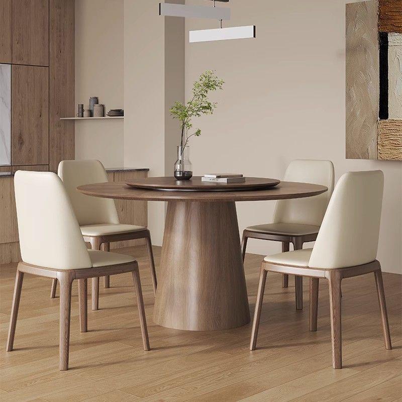 法式复古实木圆桌家用小户型餐厅圆形饭桌黑胡桃木圆餐桌椅组合