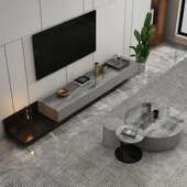 意式 轻奢岩板茶几电视柜组合北欧圆形大小户型客厅简约储物茶桌