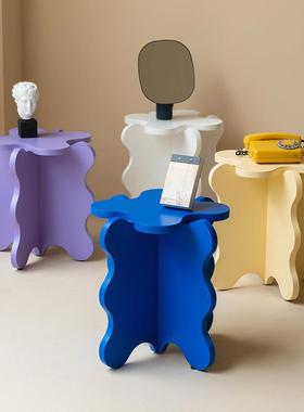 北欧实木卡通边几网红角几波浪茶几奶油彩色粉色花瓣花朵中古桌子