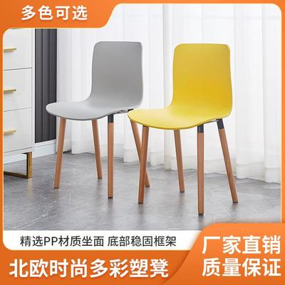 塑料椅子休闲简约家用木腿靠背椅子会客洽谈椅餐厅创意网红凳子