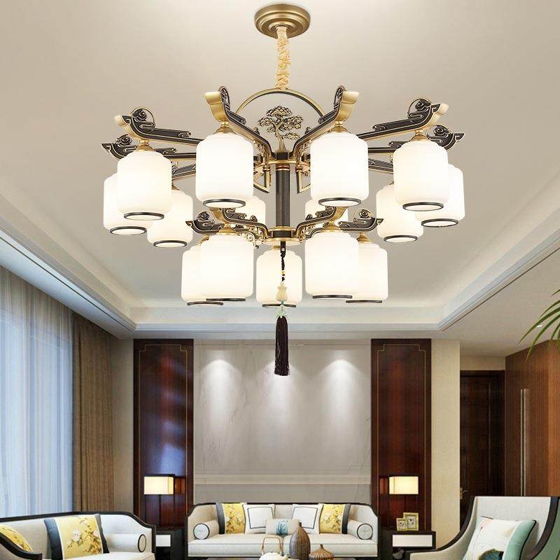 现代简约韵味新中式客厅吊灯风仿古卧室餐厅锌合金复式别墅灯