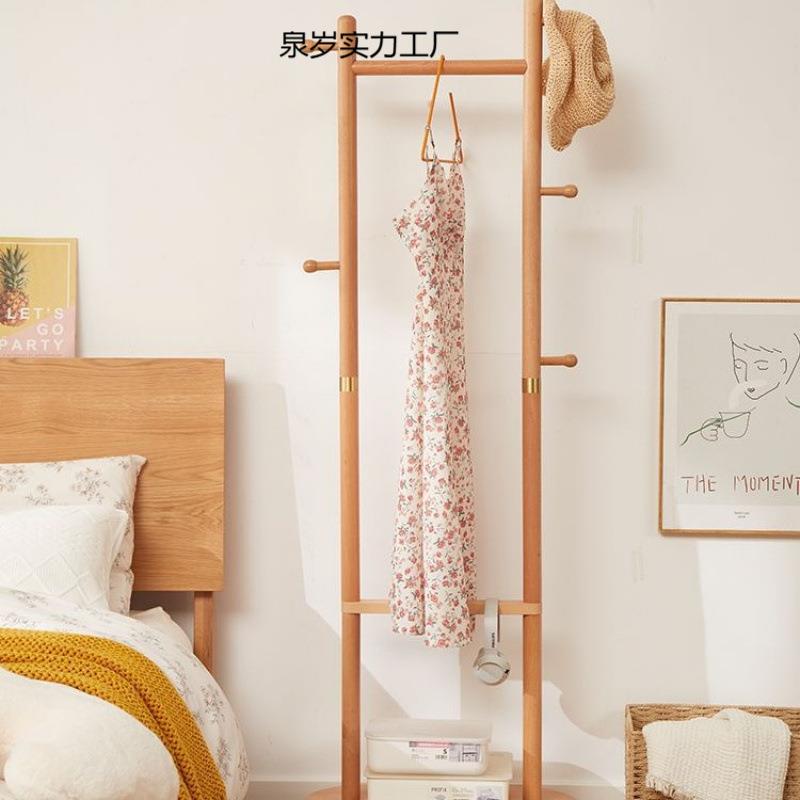 带轮可移动衣架子小户型挂衣架榉木落地衣帽架门口玄关卧室简约