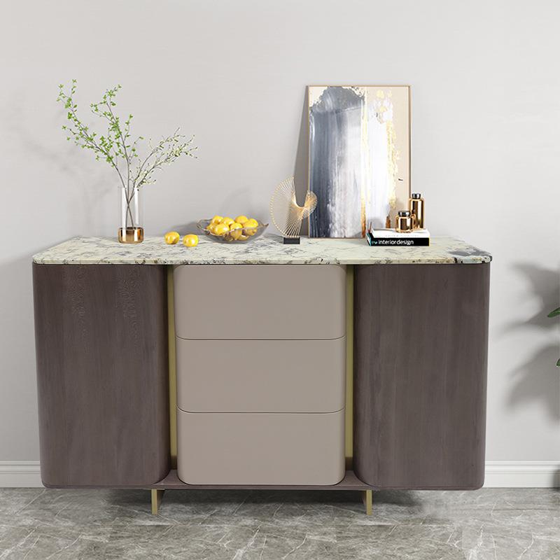 JS意式天然大理石台面皮革内里木饰面大量储物空间奢石餐边柜