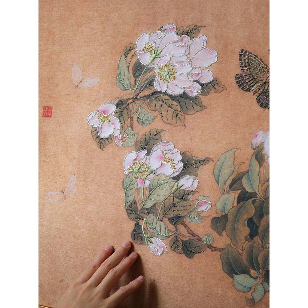 EQ4F立体刺绣蝴蝶《知春来》古董画框寓意玄关客厅餐厅挂画乔迁礼