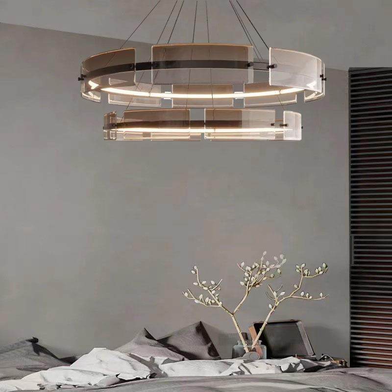 北欧后现代大厅客厅吊灯简约现代大灯极简餐厅卧室圆形艺术玻璃片