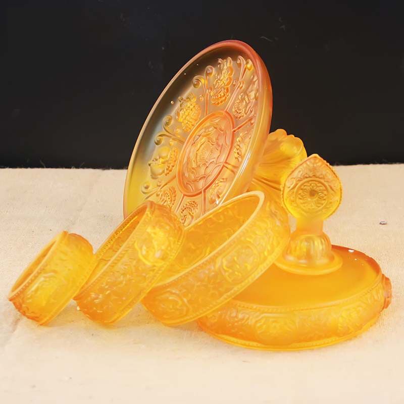 琉璃曼扎盘供佛用品八吉祥摆件佛前供品曼达盘曼茶盘修盘
