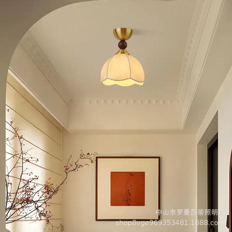 中古风入户过道灯布艺美式复古玄关走廊灯法式中古阳台吸顶灯