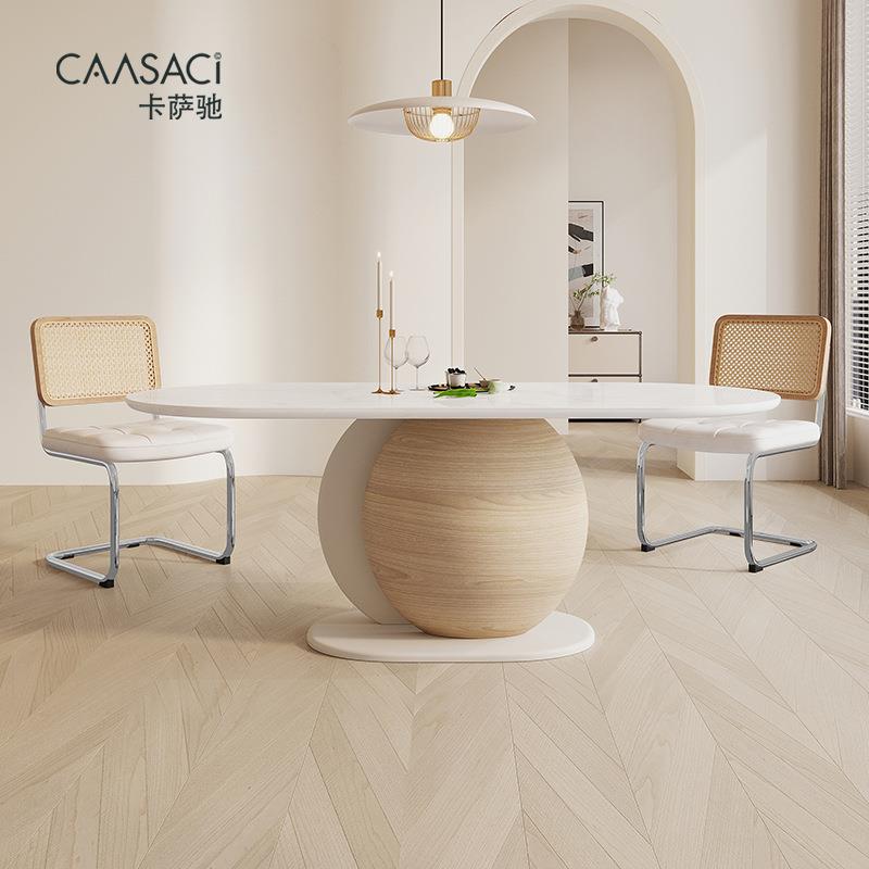 餐桌椅组合水磨石北欧简约现代卡萨驰白色奶油风大理石岩板饭桌台