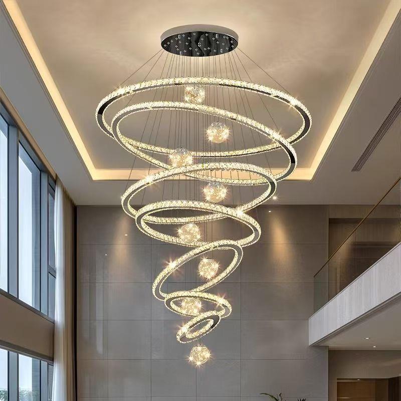 轻奢水晶别墅挑空客厅吊灯复式楼中空大吊灯loft公寓水晶灯饰灯具