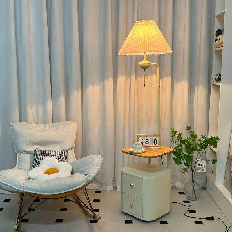 法式奶油风落地灯客厅卧室氛围装饰茶几边几置物架床头柜台灯一体