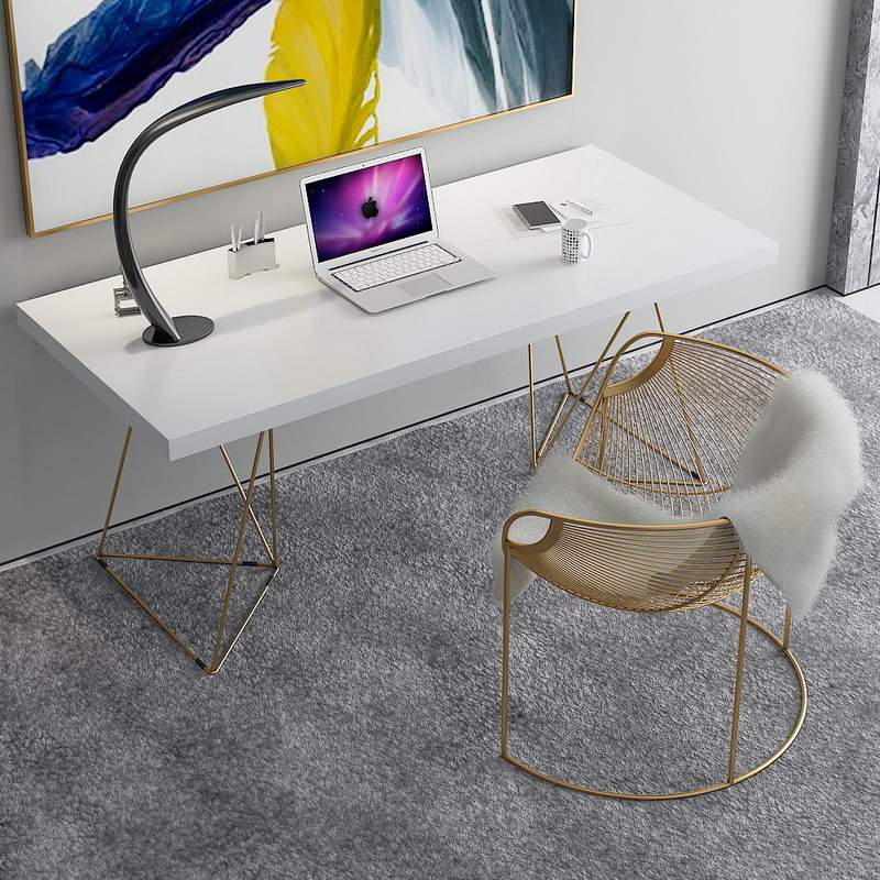 北欧家用实木台式电脑桌书房白色学习桌椅铁艺工作台书桌办公台
