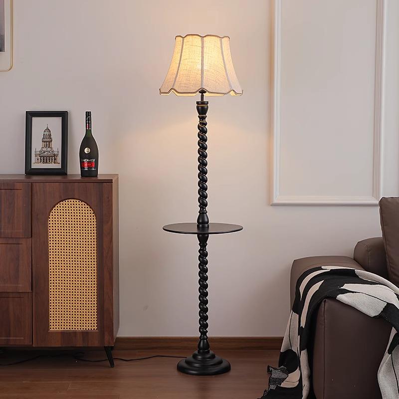 法式中古客厅落地灯一体沙发边实木置物灯具简约卧室床头柜氛围灯