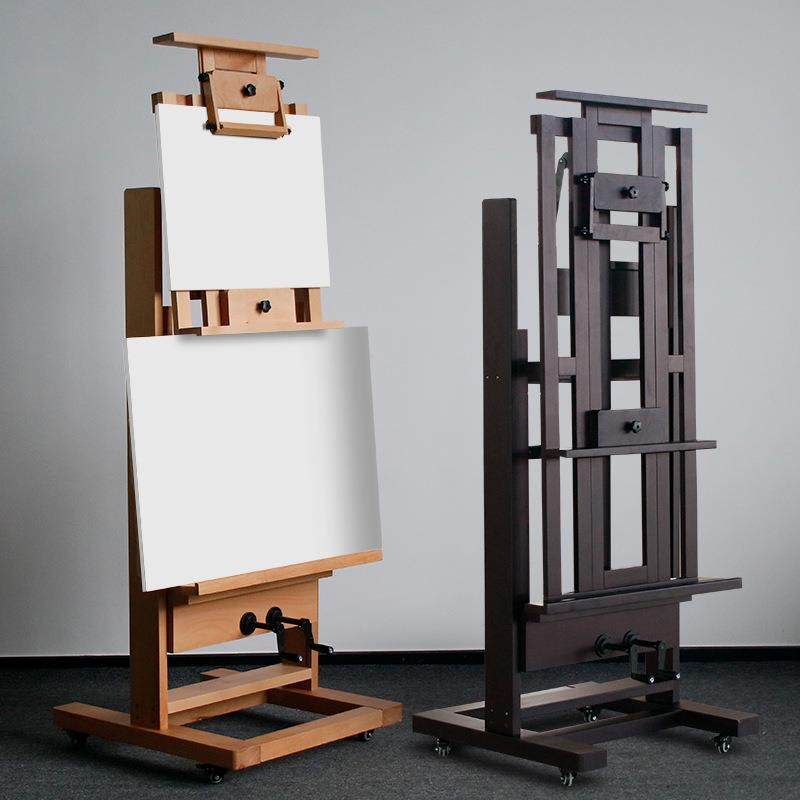 榉木制大型落地双手摇杆油画架实木加厚大款专业可调节国画展示架