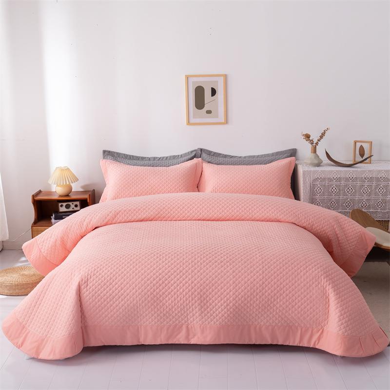 床盖全棉水洗棉夹棉床盖四季通用纯色绗缝床盖三件套纯棉