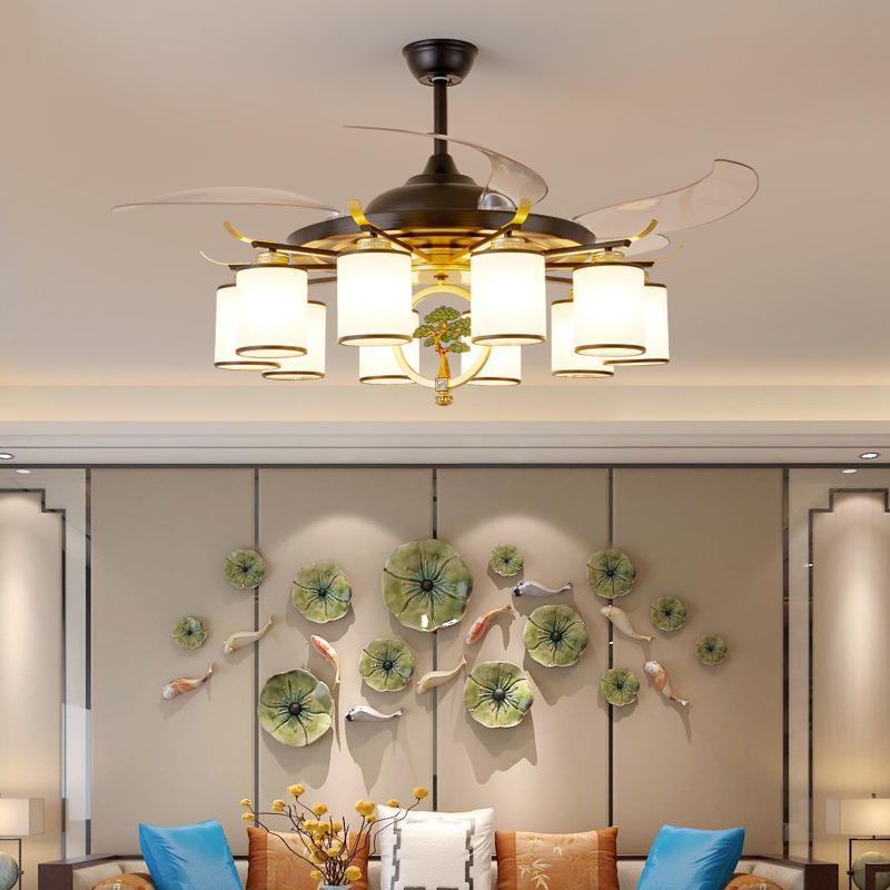 现代新中式隐形风扇灯客厅大气家用简约卧室风扇吊灯餐厅吊扇灯具