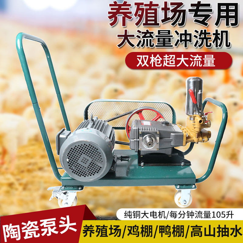 养殖场专用高压清洗机大流量120/180双枪洗车机冲洗猪栏养鸡鸭棚